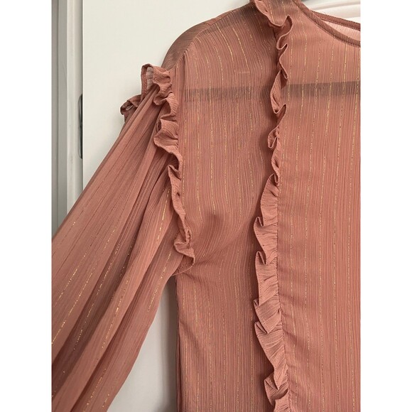 Zara Trafaluc Collection Long Sleeve Ruffle Blush Pink Mini Dress X Small - Picture 5 of 7